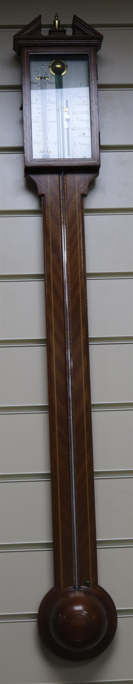 A Georgian style mahogany stick barometer W.14cm